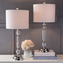 Load image into Gallery viewer, Set of Two 27" Clear And Silver Bedside Lamps With Drum Shades