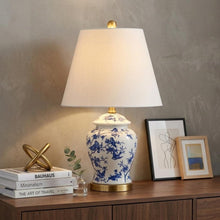 Load image into Gallery viewer, 22" Blue Gold And White Urn Table Lamp With Empire Shade