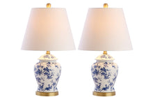 Load image into Gallery viewer, Set of Two 22" White Blue And Gold Urn Table Lamps With Empire Shades