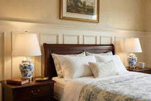 Load image into Gallery viewer, Set of Two 22" White Blue And Gold Urn Table Lamps With Empire Shades
