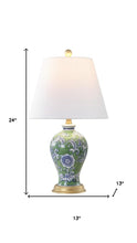 Load image into Gallery viewer, 24" Green And Gold Urn Table Lamp With Empire Shade