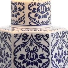Load image into Gallery viewer, 24" Navy Blue Gold And White Table Lamp With Drum Shade