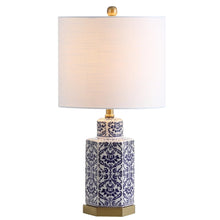 Load image into Gallery viewer, 24" Navy Blue Gold And White Table Lamp With Drum Shade