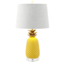 Load image into Gallery viewer, 23" Yellow Gold And Clear Ceramic And Acrylic Pineapple Table Lamp With Globe Shade