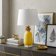 Load image into Gallery viewer, 23" Yellow Gold And Clear Ceramic And Acrylic Pineapple Table Lamp With Globe Shade