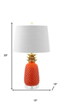 Load image into Gallery viewer, 23" Orange Gold And Clear Ceramic And Acrylic Pineapple Table Lamp With Drum Shade