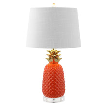 Load image into Gallery viewer, 23" Orange Gold And Clear Ceramic And Acrylic Pineapple Table Lamp With Drum Shade