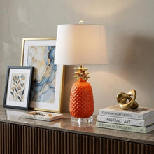 Load image into Gallery viewer, 23" Orange Gold And Clear Ceramic And Acrylic Pineapple Table Lamp With Drum Shade