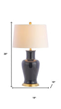 Load image into Gallery viewer, 29" Navy Blue And Gold Urn Bedside Lamp With Drum Shade