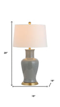 Load image into Gallery viewer, 29" Gray And Gold Urn Bedside Lamp With Drum Shade