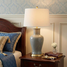 Load image into Gallery viewer, 29" Gray And Gold Urn Bedside Lamp With Drum Shade