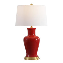 Load image into Gallery viewer, 29" Red And Gold Urn Table Lamp With Drum Shade
