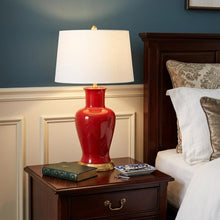 Load image into Gallery viewer, 29" Red And Gold Urn Table Lamp With Drum Shade