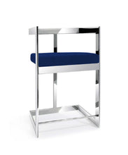 Load image into Gallery viewer, 26" Metal And Velvet Low Back Counter Height Bar Chair - Blue / Silver