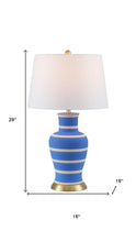 Load image into Gallery viewer, 29" Blue Gold And Beige Urn Bedside Lamp With Empire Shade