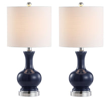 Load image into Gallery viewer, Set of Two 22" Navy Blue And Silver Gourd Bedside Lamps With Drum Shades