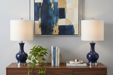 Load image into Gallery viewer, Set of Two 22" Navy Blue And Silver Gourd Bedside Lamps With Drum Shades