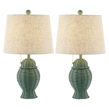 Load image into Gallery viewer, Set of Two 21" Green Urn Bedside Lamps With Empire Shades