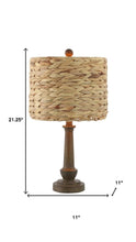 Load image into Gallery viewer, Set of Two 21" Dark Brown Bedside Lamps With Drum Shades