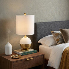 Load image into Gallery viewer, 24" Gold Globe Table Lamp With Drum Shade