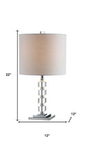 Load image into Gallery viewer, Set of Two 22" Clear And Silver Bedside Lamps With Drum Shades
