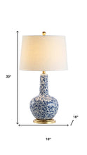 Load image into Gallery viewer, 30" Blue White And Gold Gourd Table Lamp With Drum Shade