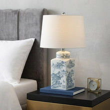 Load image into Gallery viewer, 25" Blue And White Table Lamp With Drum Shade