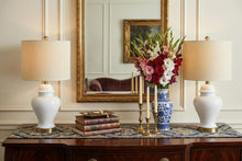 Load image into Gallery viewer, Set of Two 22" White And Gold Urn Bedside Lamps With Drum Shades