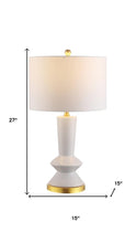 Load image into Gallery viewer, 27" White And Gold Geometric Table Lamp With Drum Shade