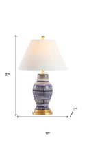 Load image into Gallery viewer, 27" Navy Blue Gold And White Urn Table Lamp With Empire Shade