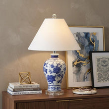 Load image into Gallery viewer, 22" Navy Blue Gold And White Urn Table Lamp With Empire Shade