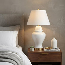Load image into Gallery viewer, 33" White And Gold Urn Table Lamp With Empire Shade