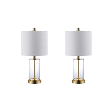 Load image into Gallery viewer, Set of Two 21" Gold USB Table Lamps With Drum Shades