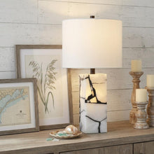 Load image into Gallery viewer, 24" Black And White Table Lamp With Drum Shade