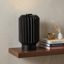 Load image into Gallery viewer, 9" Black Geometric Bedside Lamp With Cylinder Shade
