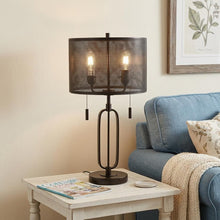 Load image into Gallery viewer, 27" Antiqued Bronze Novelty Table Lamp With Drum Shade