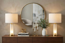 Load image into Gallery viewer, Set of Two 26" Gold Lighthouse Table Lamps With Drum Shades