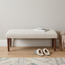 Load image into Gallery viewer, 47" Cream and Brown Boucle and Solid Wood Upholstered Bench