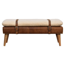 Load image into Gallery viewer, 35" Brown Boucle And Genuine Leather and Solid Wood Upholstered Bench