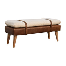 Load image into Gallery viewer, 35" Brown Boucle And Genuine Leather and Solid Wood Upholstered Bench