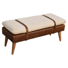 Load image into Gallery viewer, 35" Brown Boucle And Genuine Leather and Solid Wood Upholstered Bench