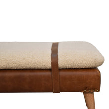 Load image into Gallery viewer, 35" Brown Boucle And Genuine Leather and Solid Wood Upholstered Bench
