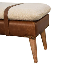 Load image into Gallery viewer, 35" Brown Boucle And Genuine Leather and Solid Wood Upholstered Bench