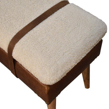 Load image into Gallery viewer, 35" Brown Boucle And Genuine Leather and Solid Wood Upholstered Bench