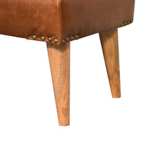 Load image into Gallery viewer, 35" Brown Boucle And Genuine Leather and Solid Wood Upholstered Bench