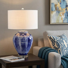 Load image into Gallery viewer, 26" Blue And Clear Urn Table Lamp With Drum Shade