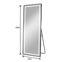 Load image into Gallery viewer, 64" Aluminum Round Lighted Freestanding Framed Cheval Mirror - Black