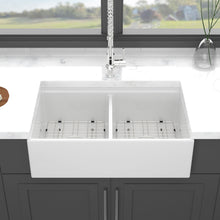 Load image into Gallery viewer, Farmhouse Sink Workstation 33" Ceramic Double Bowl Kitchen Sink With Ledges - White
