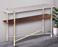Load image into Gallery viewer, Brass Faux Marble Console Table With Shelf - White / Brown