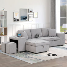 Load image into Gallery viewer, Modern L-Shape 3 Seat Reversible Sectional Couch, Pull Out Sleeper Sofa With Storage Chaise And 2 Stools For Living Room Furniture Set